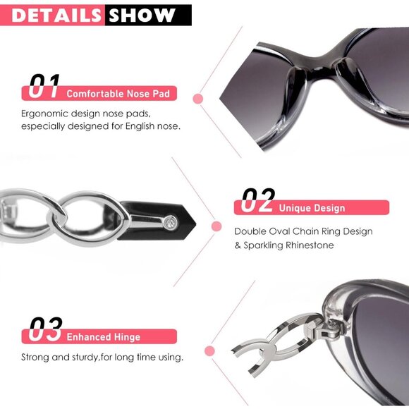 🆕Women Grey Trendy Oversized Sunglasses Ladies UV400 Polarized Big Frame Shades - Picture 4 of 6